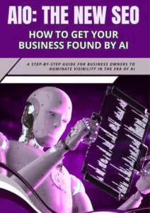“Futuristic robot analyzing digital data on a transparent screen, symbolizing AIO: The Future of Digital Marketing and how businesses can get found by AI through Artificial Intelligence Optimization.”
